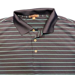 Peter Millar Summer Comfort Navy and Teal Striped‎ Polo Shirt - Men’s Large